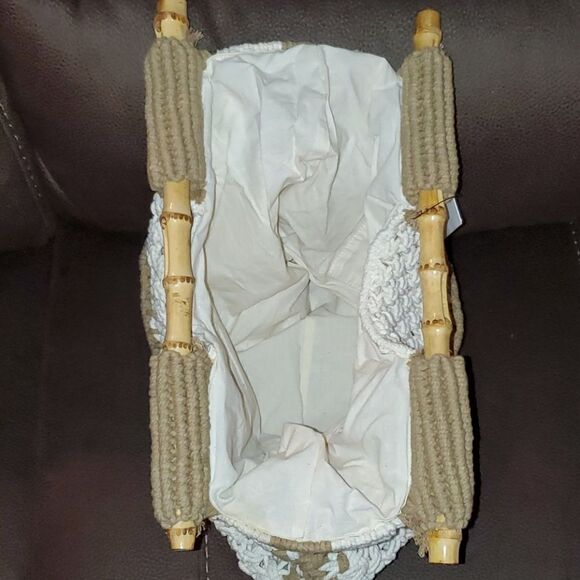 Straw Studios Boho Macrame Bamboo Handle Purse New - Picture 3 of 5